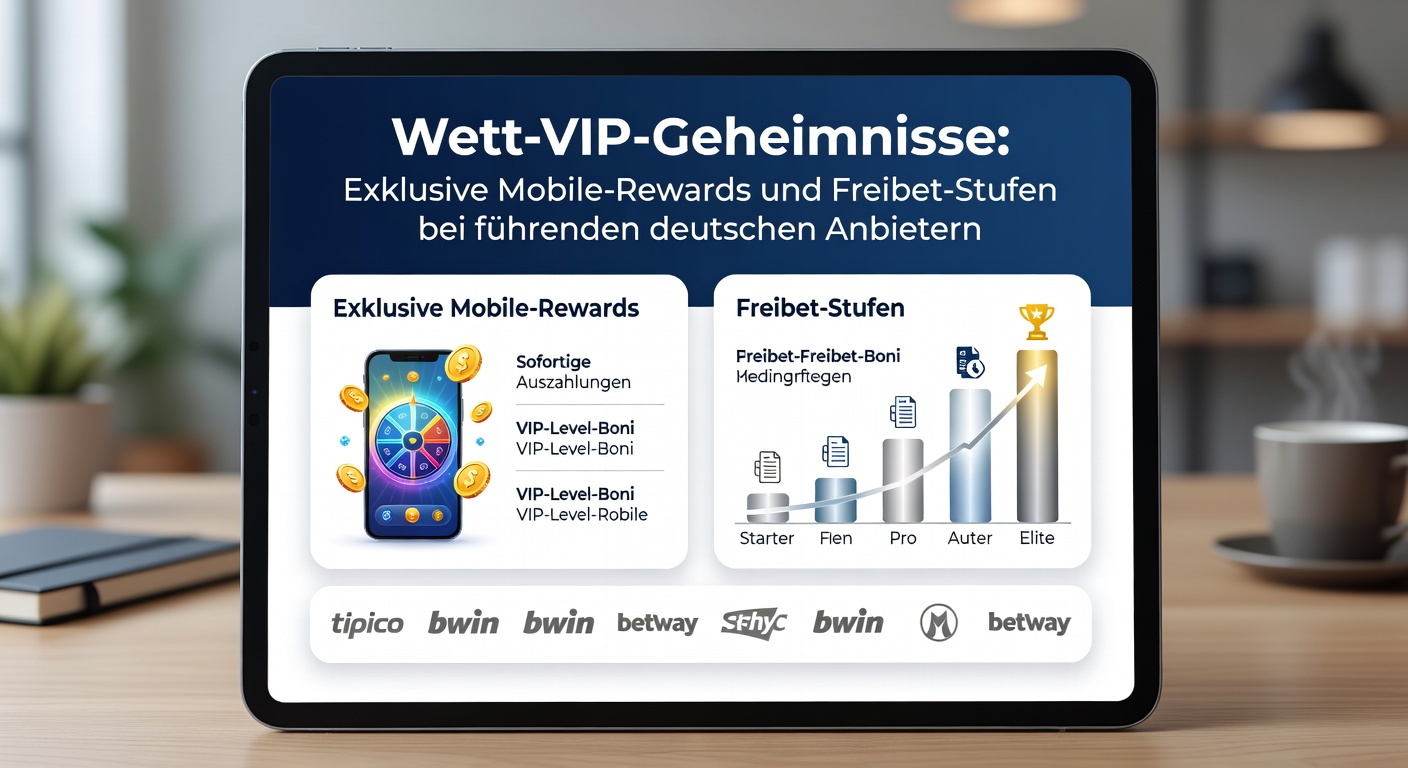 Vergleichstabelle mit VIP-Stufen und Freibet-Werten bei Tipico, Betano und Bwin, visualisiert auf einem Tablet-Display